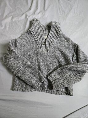 3/20💫Universal Thread Grey Ribbed Shawl-Collar Pullover CROPPED